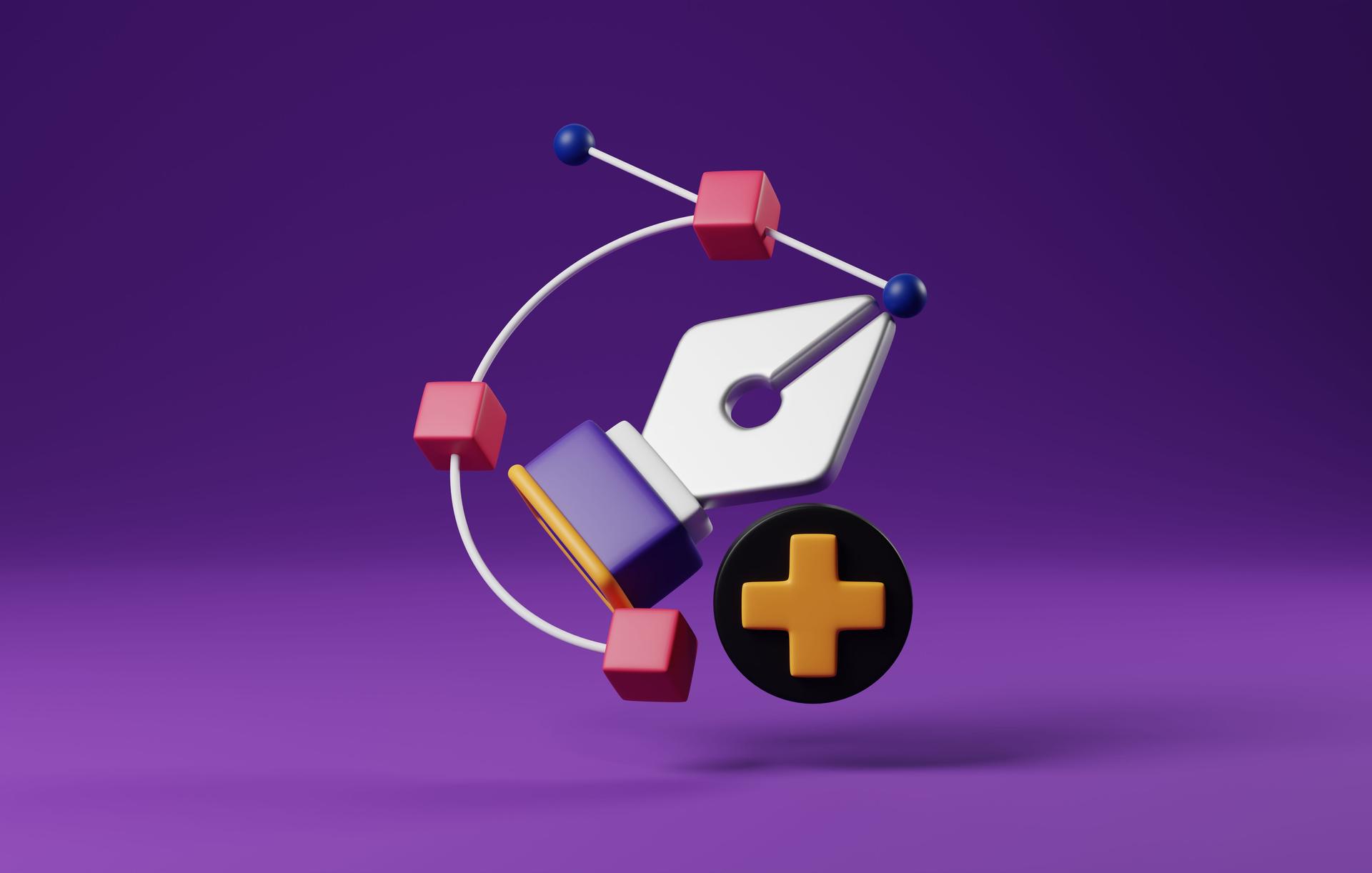 Creative Mastery, 3D Icon Illustrating Graphic Design with Add Anchor Point Tool. 3D Render
